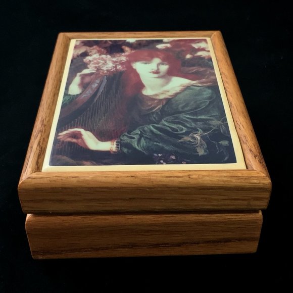VTG Beautiful Jewelry Box Wood + Tile EX+ Pre Raphaelite Redhead Woman Rossetti - Picture 4 of 9